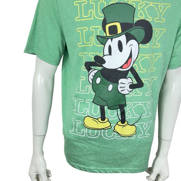 St. Patrick's Day Mickey Mouse Lucky Green Graphic T-Shirt - Mens XL - Picture 8 of 14